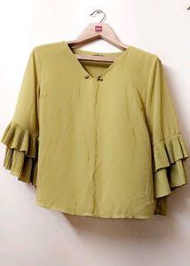 Stylish Yellow Blouse with Ruffle Sleeves