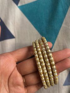 Elegant Pearl & Crystal Bangles Set of 4