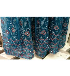 Elegant Teal Blue Party Wear Net Gown with Heavy S