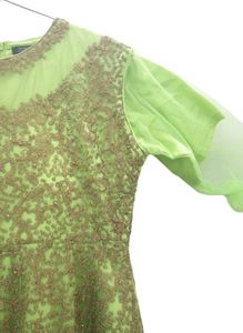 Luxe Neon Green Gown with Intricate GoldEmbroidery