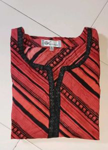 Red &amp; Black Striped Kurta