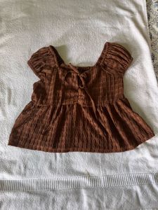 Chic Brown Textured Tie-Front Top