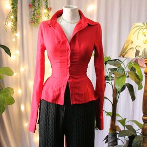 Red Tie up Fitted Shirt