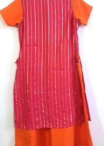Vibrant Pink &amp; Orange Striped Kurta