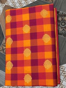 Vibrant Checked Saree with Gold Motifs