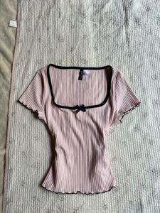 ribbed ribbon cute h&m top