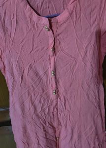 Avaasa Coral Pink Solid Button-Down A-Line Kurti💫