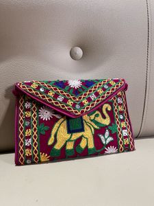 Embroidered Elephant Sling Bag