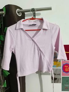FREE DELIVERY! Pink Ribbed Wrap Crop Top