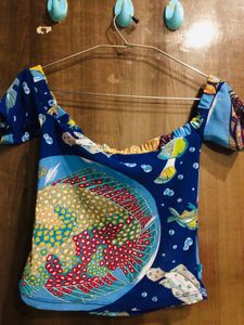 Blue Patterned Off-Shoulder Top