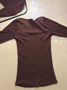 Brown Square Neck Long Sleeve Top