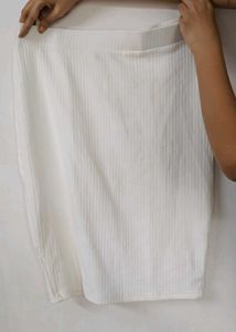 Cream Ribbed Knit Pencil Skirt