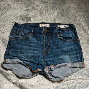 Blue Denim Cuffed Shorts