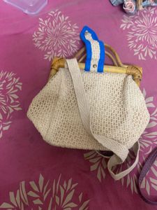 Boho Chic Woven Handbag with Bamboo Handle