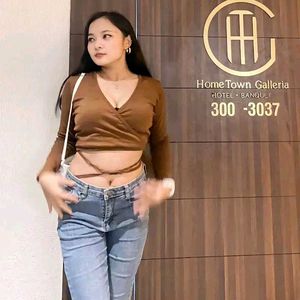 Ribbed Wrap Long Sleeve Top