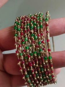 Green And Pink Metal Bangles Set