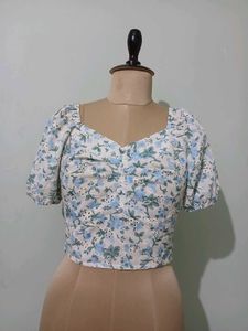 Floral Smocked Crop Top with Tie