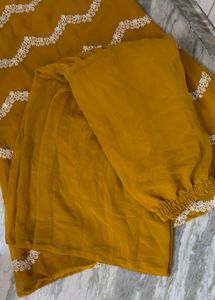 Stylish Mustard Kurta Set with White Embroidery