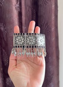 Oxidized Silver Choker Necklace &amp; Earrings Set
