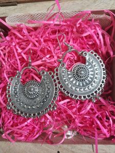 Boho Oxidized Jhumka Earrings with maangtik