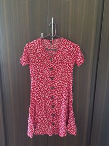 Red Floral Button-Up Mini Dress