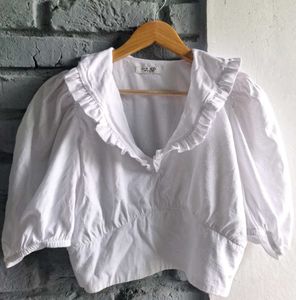 Korean style  White Ruffle Blouse
