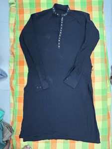 black kurta with silver hand work design