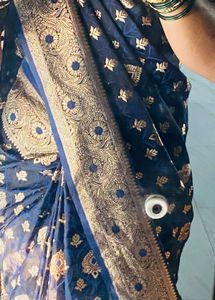 Elegant Navy Blue Saree with Gold