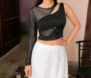 SHEIN Jet Black Cut-Out Asymmetrical Party Top - S