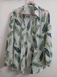 Chic Leaf Print Sheer Blouse