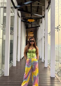 Colorful Abstract Print Wide Leg Pants