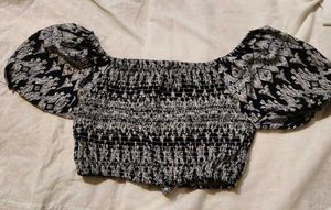Black & White Smocked Off-Shoulder Top