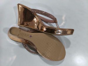 Rose Gold Wedge Heels with Embellishments