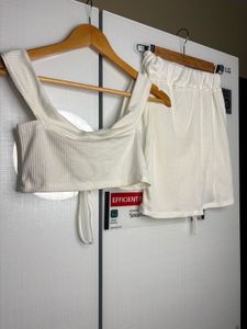 Co-ord ribbed White Two-Piece Set