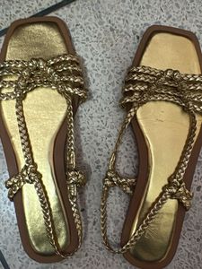 Zara unused Gold Braided Flat Sandals