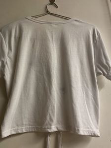 White Butterfly Tie-Front Crop Top