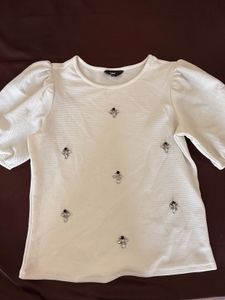 White Embellished Puff Sleeve Top