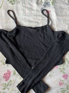 Black Ribbed Crop Top with Sleeves