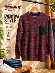Roadster Men's Red Melange Sweater