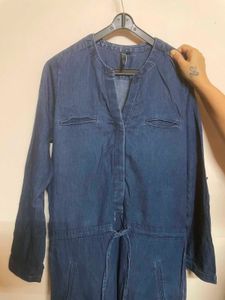 Denim Midi Dress with Tie Waist