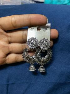 Oxidized Silver Jhumka Earrings