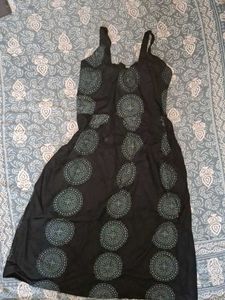 Black dress with blue ethnic print