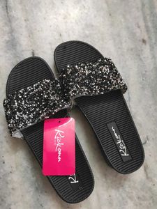 Sparkly Black Slides