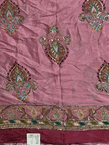 3 meter Embroidered Pink chi on silk fabric