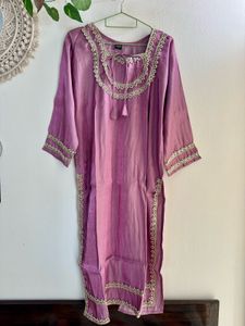 Mauve Japan silk embroidery Suit pant set