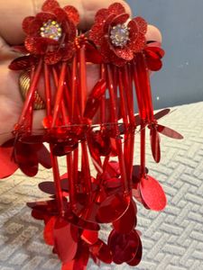 comboSparkling Red Flower Dangle Earrings