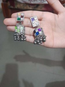Beautiful Jhumka Earrings with Colorful Stones