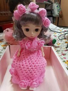Adorable Pink Doll with Crochet Dress