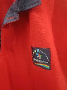 Red T-Shirt with Blue Collar