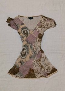 Sheer Patchwork V-Neck Top